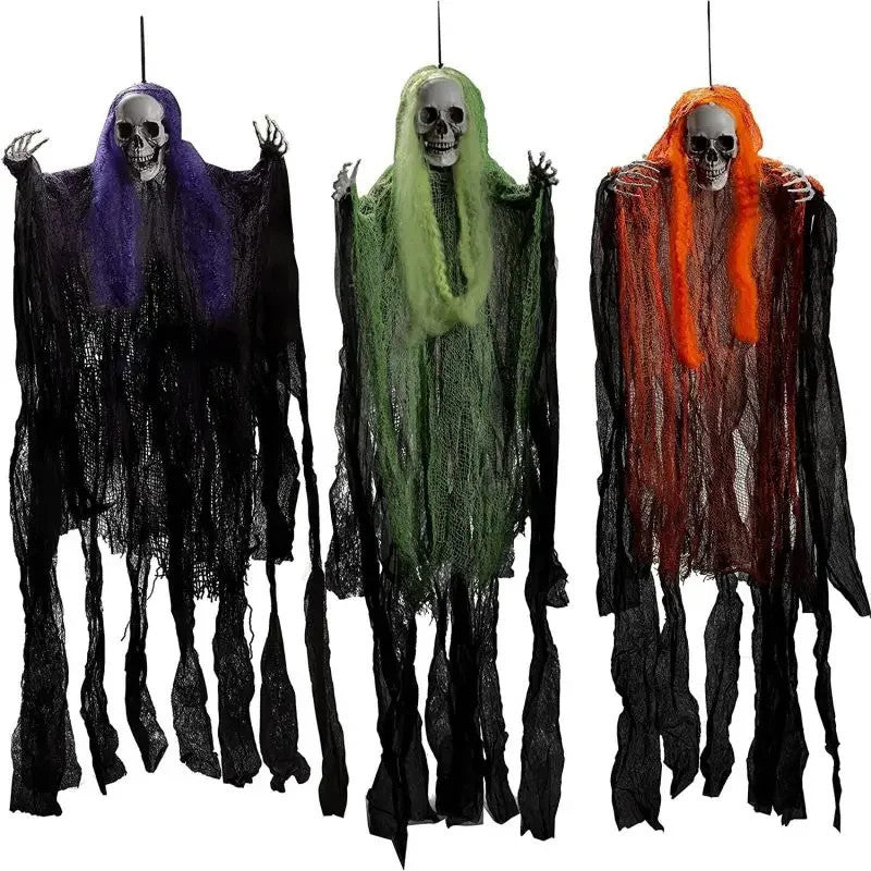 Hanging Skull Ghost Decorations For Halloween Scary Death Skull Pendant Voice-Activated Ghost Decorations For Halloween