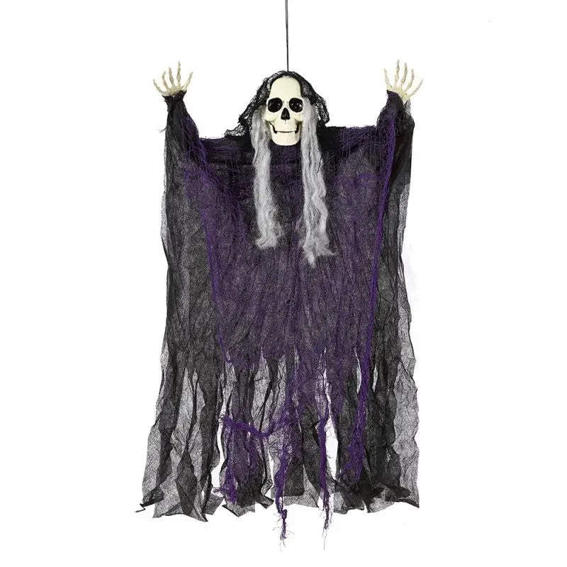 Hanging Skull Ghost Decorations For Halloween Scary Death Skull Pendant Voice-Activated Ghost Decorations For Halloween