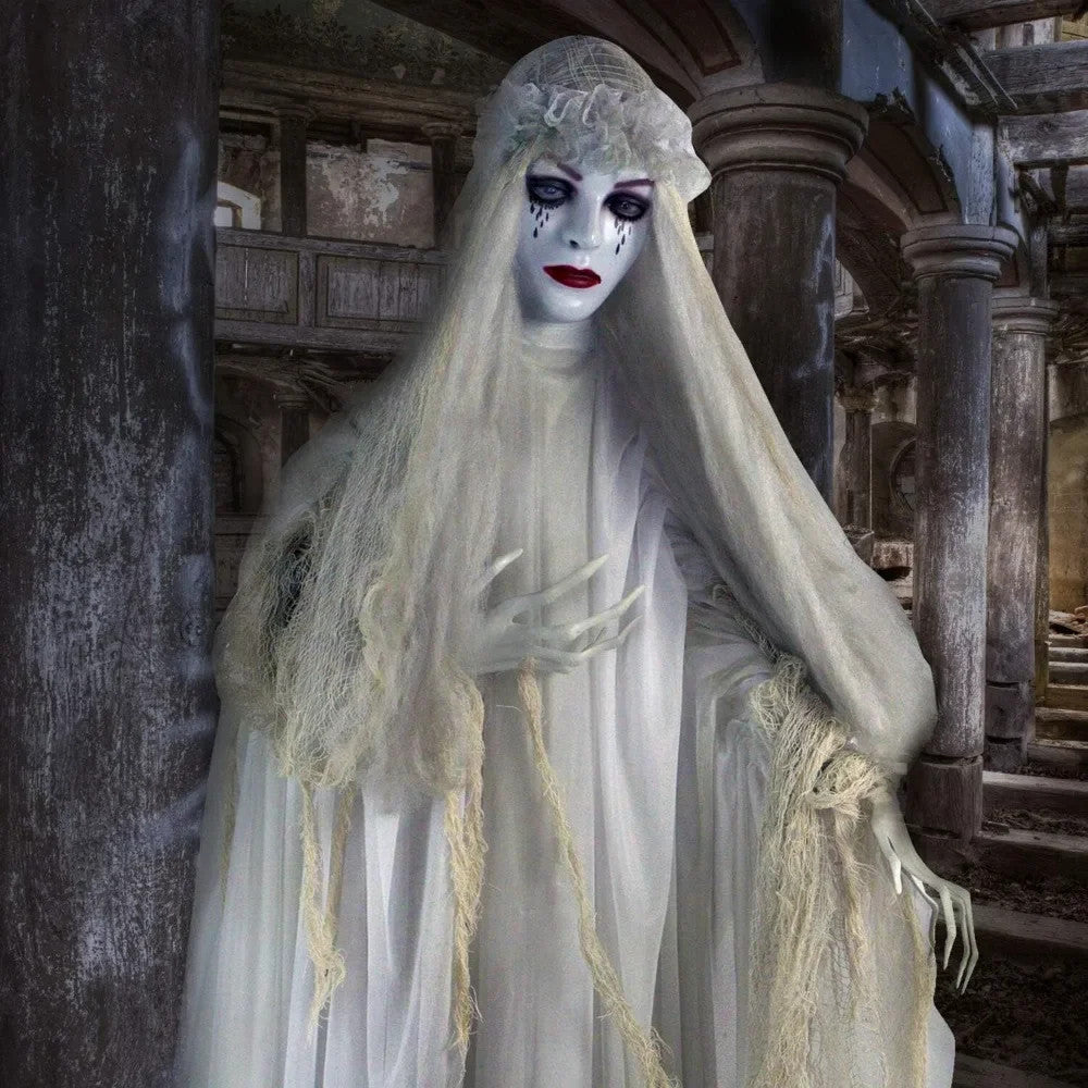 Life-Size Scary Ghost Bride, Halloween Animatronic with Touch Activated Lights and Sound, Battery Operated Indoor , Halloween