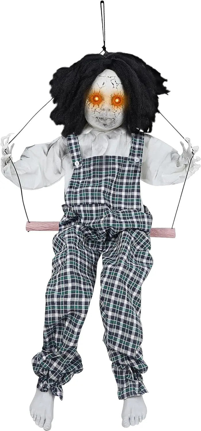 Halloween Decorations Outdoor Hanging Swing Girl, Scary Animatronic Decor Life-Size Halloween Props with Creepy Sounds Motion