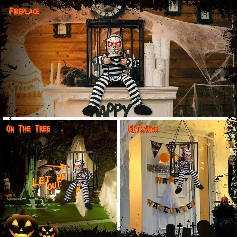 Halloween Decoration Scary Talking Skeleton Prisoner Animatronic Prank With Light Sound Home Motion Light Sensor Halloween Props