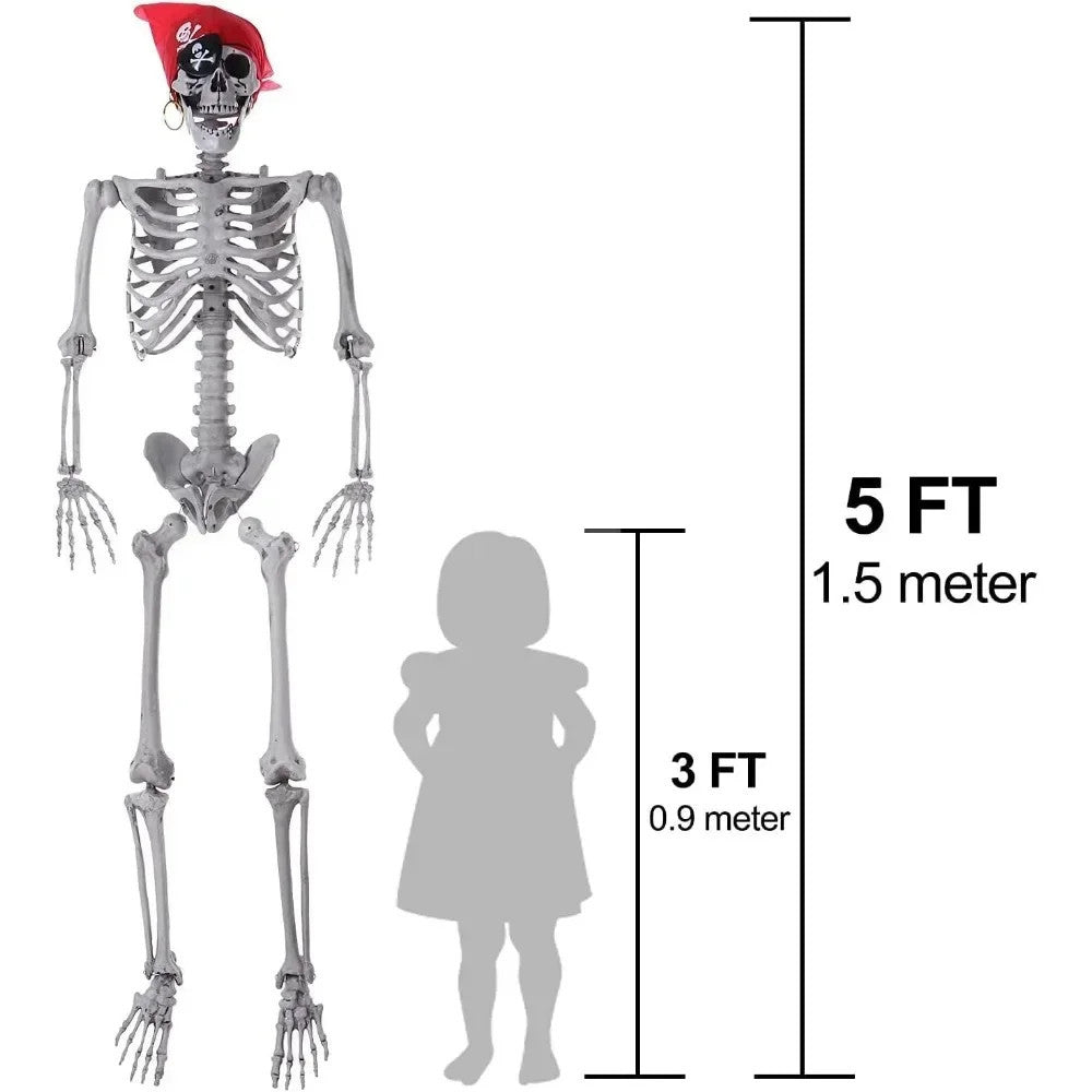 Halloween Decorations - 5 Ft Placeable Halloween Skeleton - Full Body Life-Size Skeleton Prop with Movable Joints for Outdoor