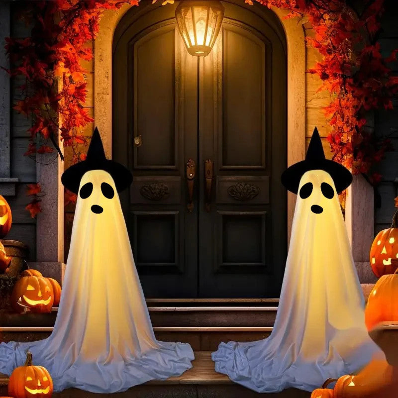 Halloween Decorations Outdoor Diy Large Lighted White Cloth Ghosts Cute Ghost With Led String Lights Home Porch Yard Deco