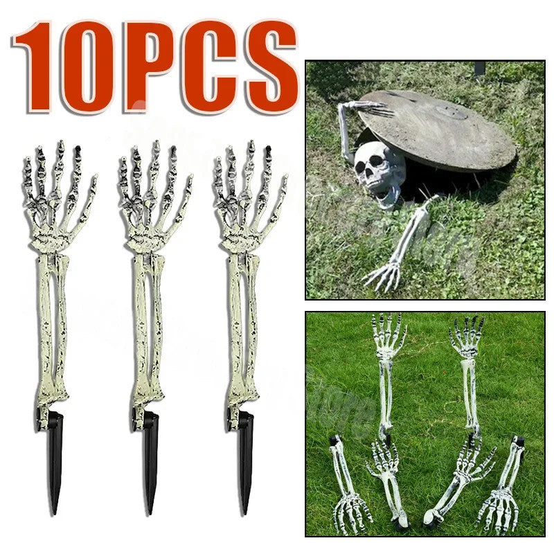 Halloween Skull Skeleton Head Realistic Human Hand Arms for Halloween Party Home Garden Lawn Decor Haunted House Horror Props