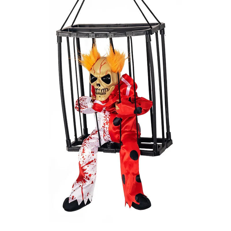 Halloween Scary Skeleton Prisoner Talking Let Me Out With Light Animatronic Prank Speaking Props Hangable Ghost Halloween Decor