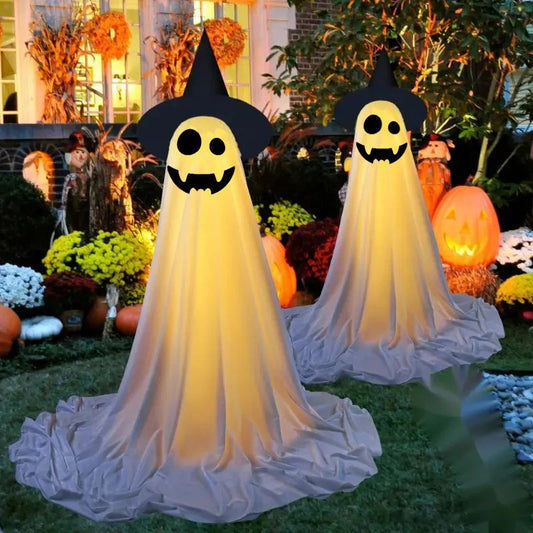 Halloween Decorations Outdoor Diy Large Lighted White Cloth Ghosts Cute Ghost With Led String Lights Home Porch Yard Deco